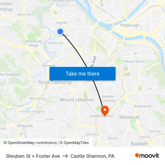 Steuben St + Foster Ave to Castle Shannon,  PA map