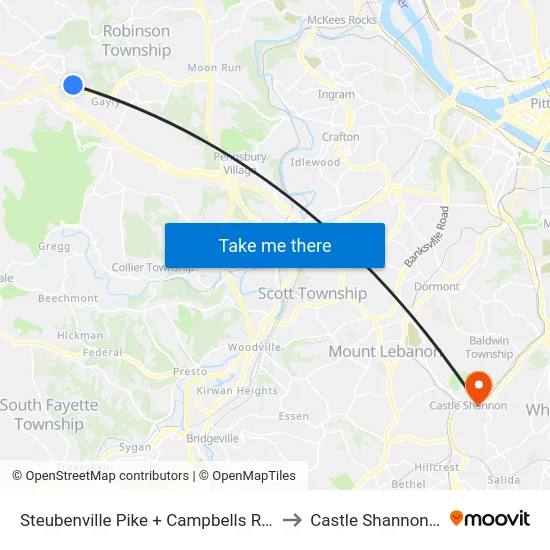 Steubenville Pike + Campbells Run Rd to Castle Shannon,  PA map