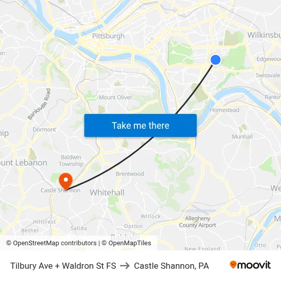 Tilbury Ave + Waldron St FS to Castle Shannon,  PA map