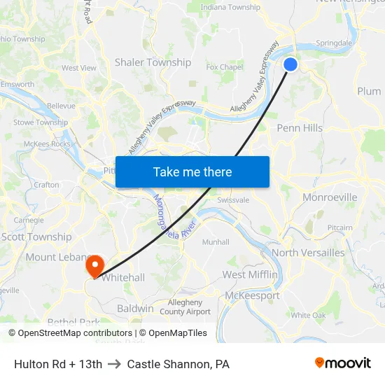 Hulton Rd + 13th to Castle Shannon,  PA map