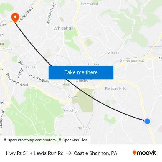 Hwy Rt 51 + Lewis Run Rd to Castle Shannon,  PA map