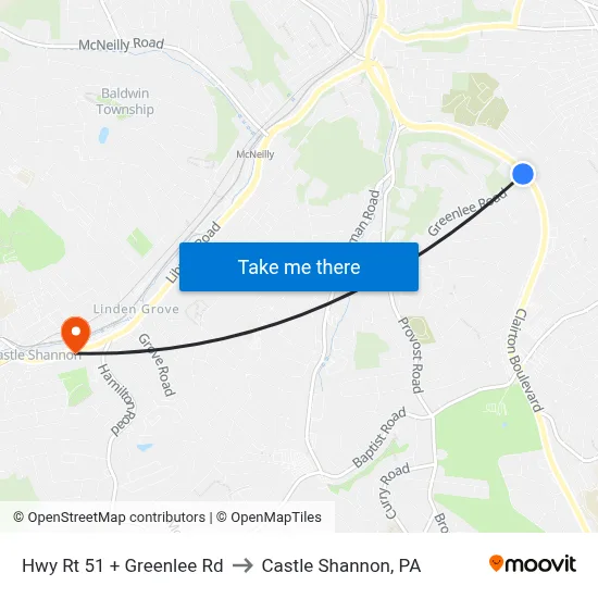 Hwy Rt 51 + Greenlee Rd to Castle Shannon,  PA map