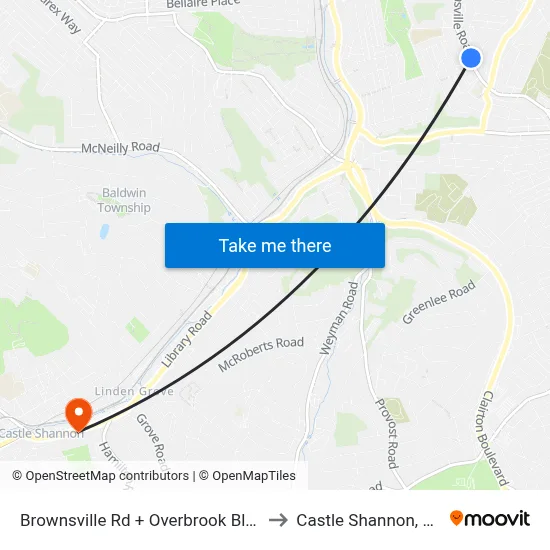 Brownsville Rd + Overbrook Blvd to Castle Shannon,  PA map
