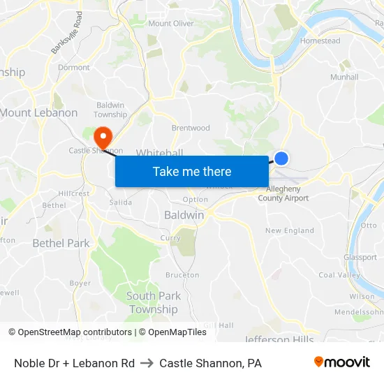 Noble Dr + Lebanon Rd to Castle Shannon,  PA map