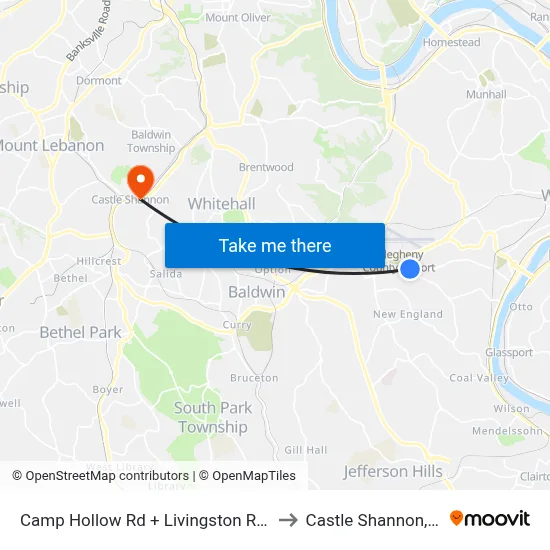 Camp Hollow Rd + Livingston Rd FS to Castle Shannon,  PA map