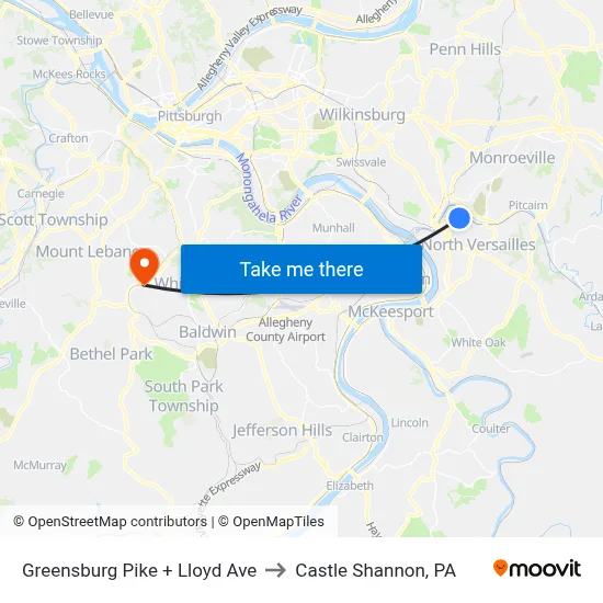 Greensburg Pike + Lloyd Ave to Castle Shannon,  PA map