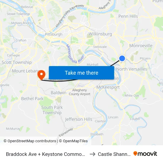Braddock Ave + Keystone Commons Portal 9 FS to Castle Shannon,  PA map