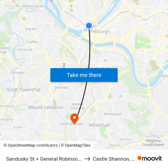 Sandusky St + General Robinson St to Castle Shannon,  PA map