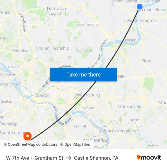 W 7th Ave + Grantham St to Castle Shannon,  PA map