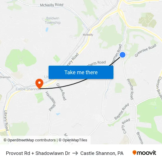 Provost Rd + Shadowlawn Dr to Castle Shannon,  PA map