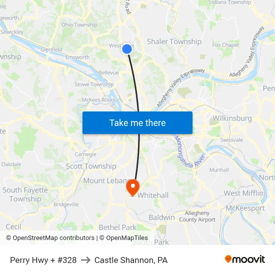 Perry Hwy + #328 to Castle Shannon,  PA map