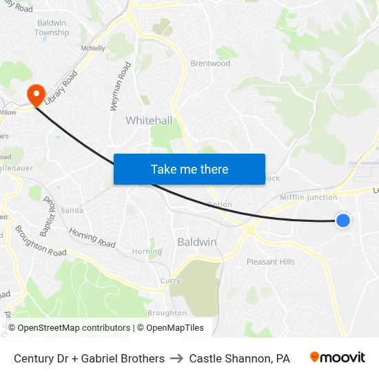 Century Dr + Gabriel Brothers to Castle Shannon,  PA map