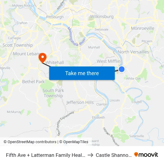Fifth Ave + Latterman Family Health Center to Castle Shannon,  PA map