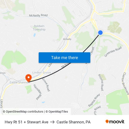 Hwy Rt 51 + Stewart Ave to Castle Shannon,  PA map