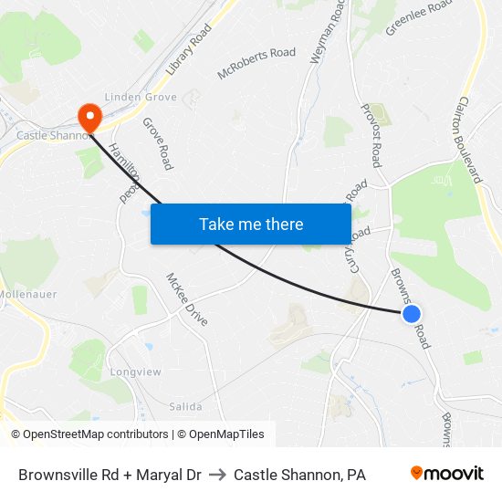 Brownsville Rd + Maryal Dr to Castle Shannon,  PA map