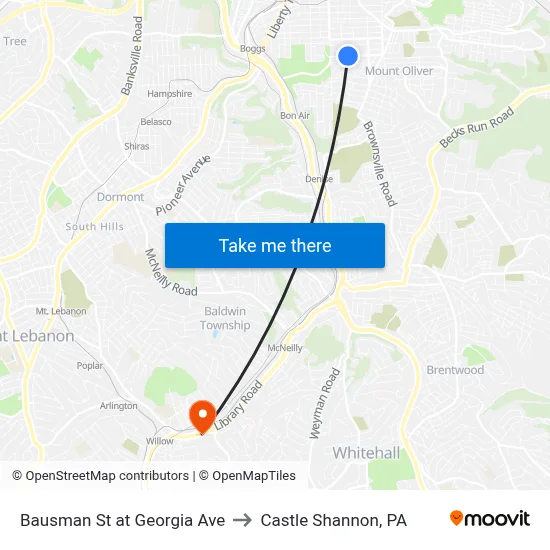 Bausman St at Georgia Ave to Castle Shannon,  PA map