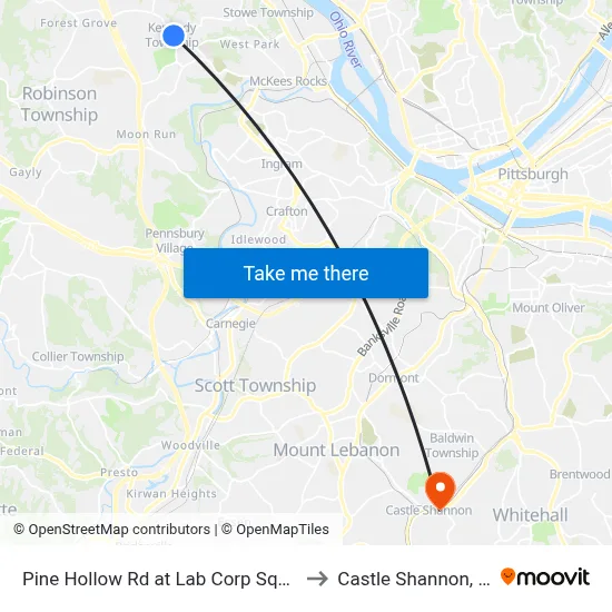 Pine Hollow Rd at Lab Corp Square to Castle Shannon,  PA map