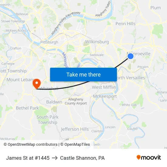 James St at #1445 to Castle Shannon,  PA map