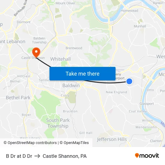 B Dr at D Dr to Castle Shannon,  PA map