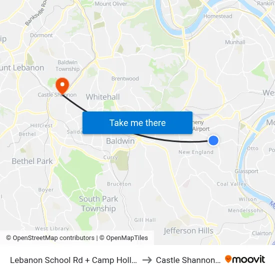 Lebanon School Rd + Camp Hollow Rd to Castle Shannon,  PA map