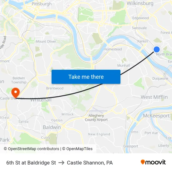 6th St at Baldridge St to Castle Shannon,  PA map