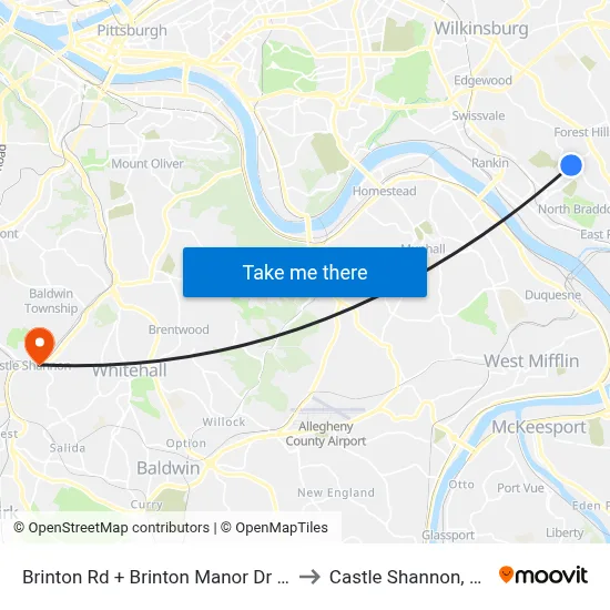 Brinton Rd + Brinton Manor Dr W to Castle Shannon,  PA map
