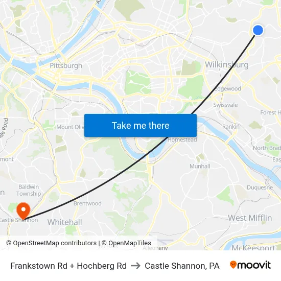 Frankstown Rd + Hochberg Rd to Castle Shannon,  PA map