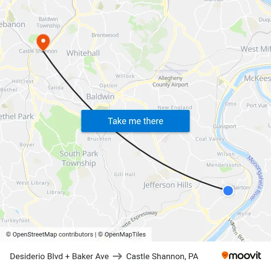 Desiderio Blvd + Baker Ave to Castle Shannon,  PA map