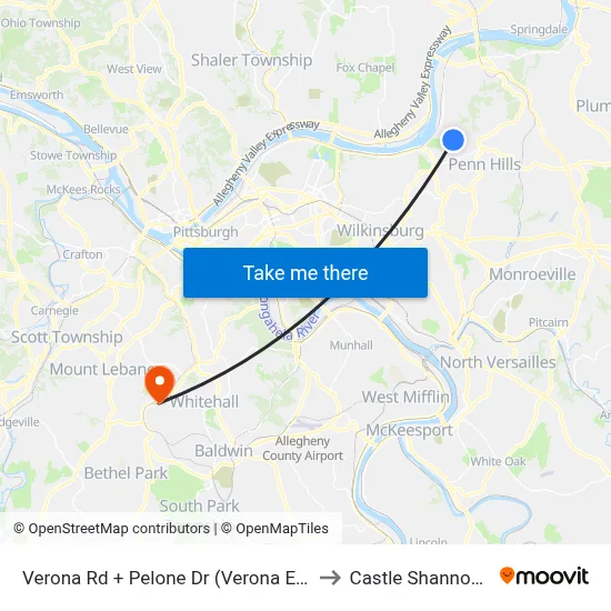 Verona Rd + Pelone Dr (Verona Estates) to Castle Shannon,  PA map