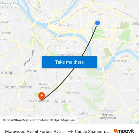 Morewood Ave at Forbes Ave FS to Castle Shannon,  PA map
