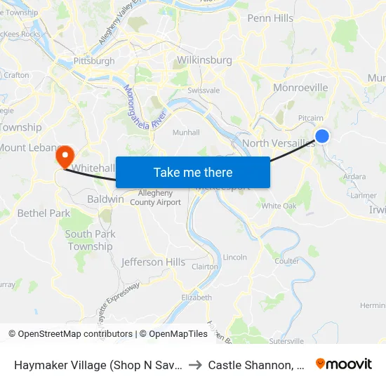 Haymaker Village (Shop N Save) to Castle Shannon,  PA map