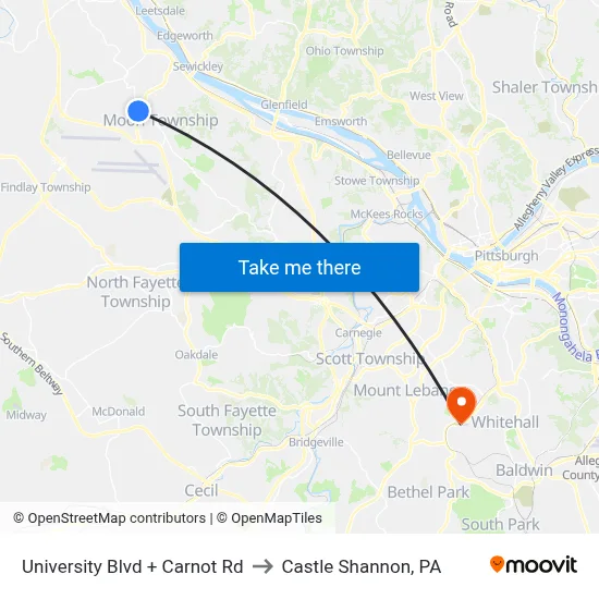 University Blvd + Carnot Rd to Castle Shannon,  PA map