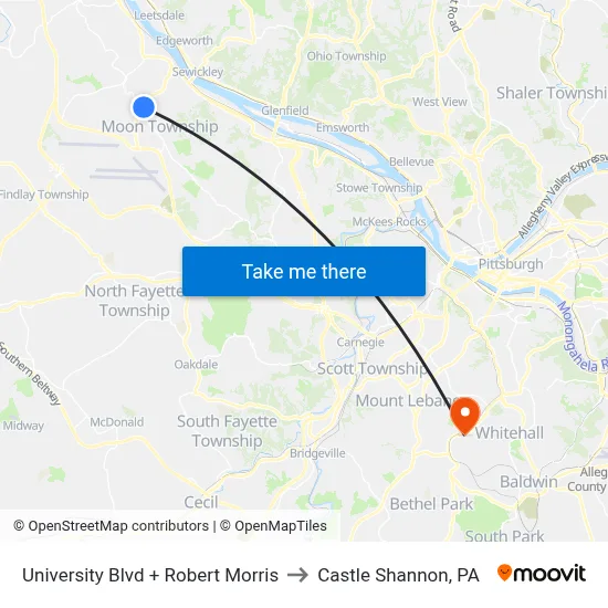 University Blvd + Robert Morris to Castle Shannon,  PA map