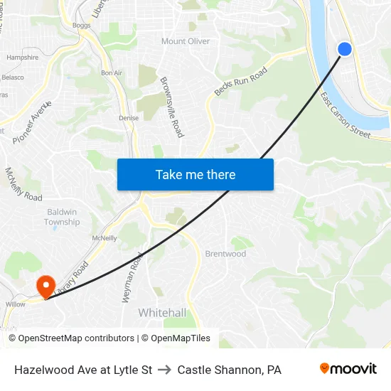 Hazelwood Ave at Lytle St to Castle Shannon,  PA map