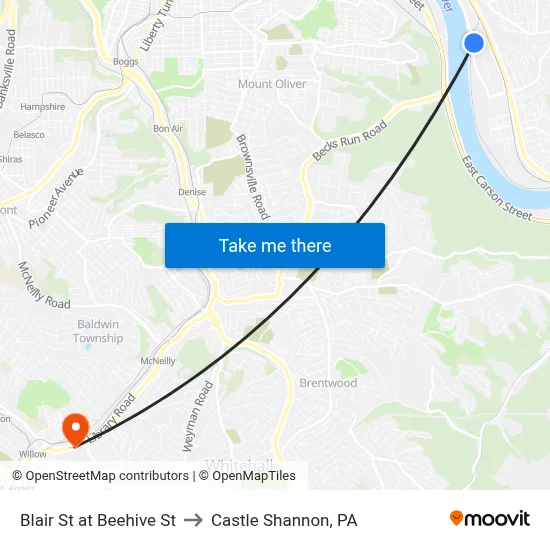 Blair St at Beehive St to Castle Shannon,  PA map