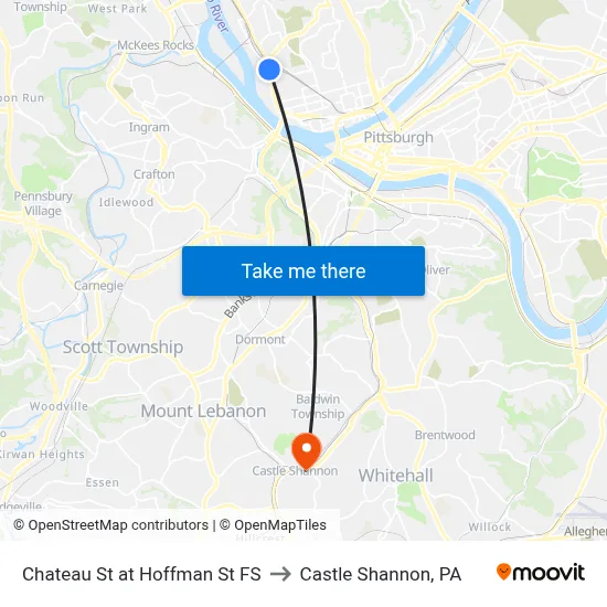 Chateau St at Hoffman St FS to Castle Shannon,  PA map