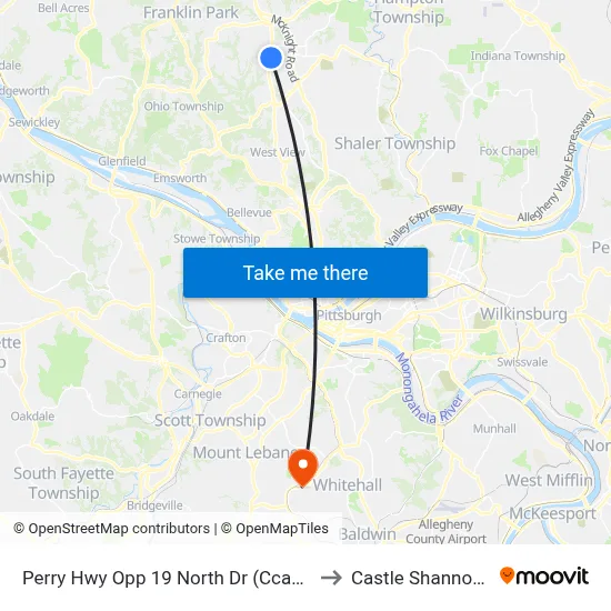 Perry Hwy Opp 19 North Dr (Ccac North) to Castle Shannon,  PA map
