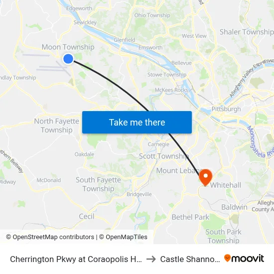 Cherrington Pkwy at Coraopolis Heights Rd to Castle Shannon,  PA map