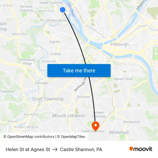Helen St at Agnes St to Castle Shannon,  PA map