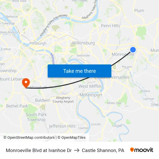 Monroeville Blvd at Ivanhoe Dr to Castle Shannon,  PA map