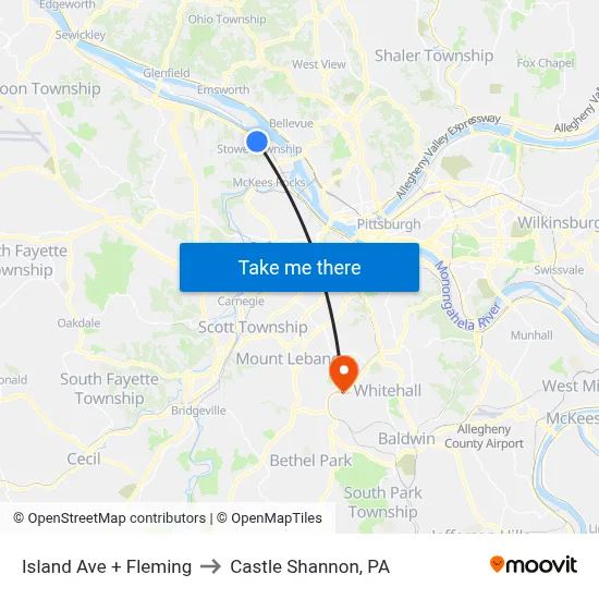 Island Ave + Fleming to Castle Shannon,  PA map