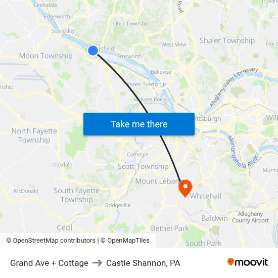 Grand Ave + Cottage to Castle Shannon,  PA map