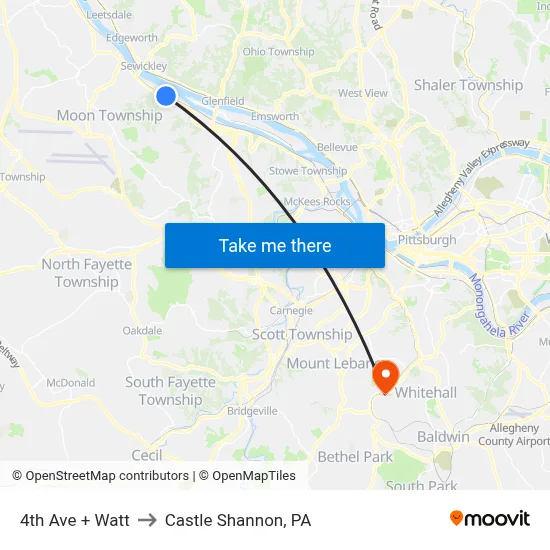4th Ave + Watt to Castle Shannon,  PA map