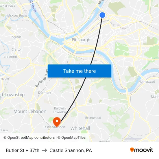 Butler St + 37th to Castle Shannon,  PA map
