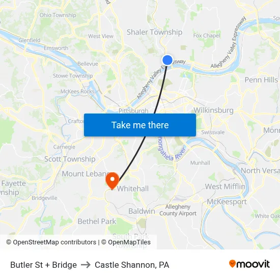 Butler St + Bridge to Castle Shannon,  PA map