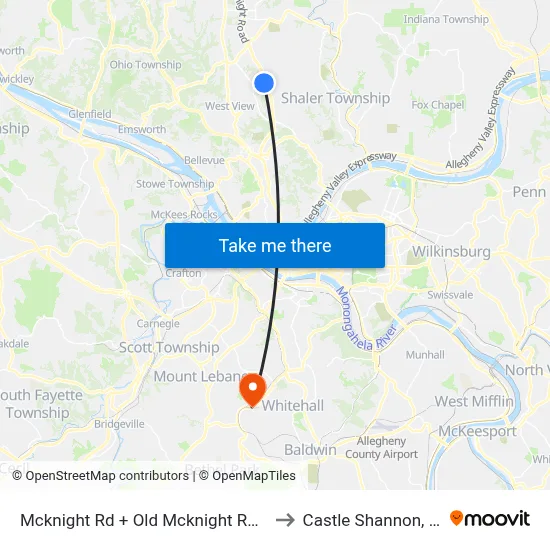 Mcknight Rd + Old Mcknight Rd FS to Castle Shannon,  PA map