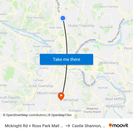 Mcknight Rd + Ross Park Mall Dr to Castle Shannon,  PA map