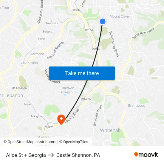 Alice St + Georgia to Castle Shannon,  PA map