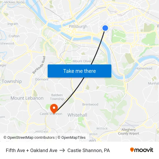 Fifth Ave + Oakland Ave to Castle Shannon,  PA map