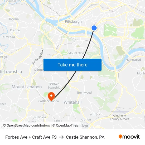Forbes Ave + Craft Ave FS to Castle Shannon,  PA map